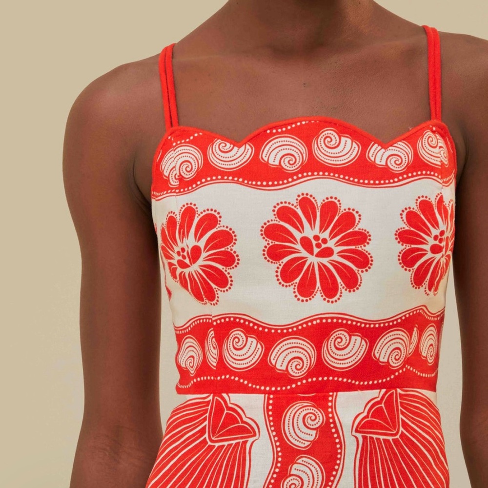 FARM Rio Strapless Dress with Red Floral Design